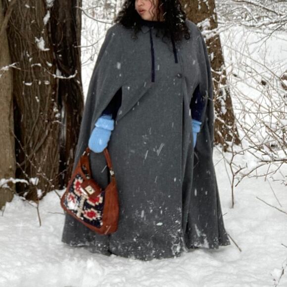 Pendleton Wool Gray Cape Vintage Full Length Maxi - Picture 2 of 13